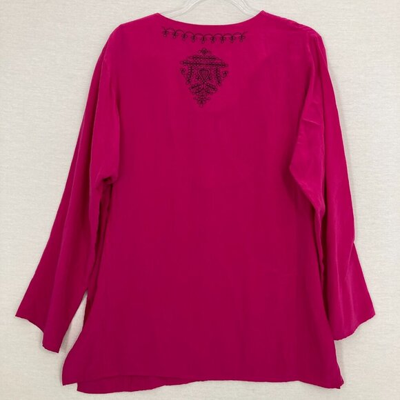 Silk Assets Diane Von Furstenberg Pink Black Embroidered Silk Relaxed Top Small - Picture 7 of 9